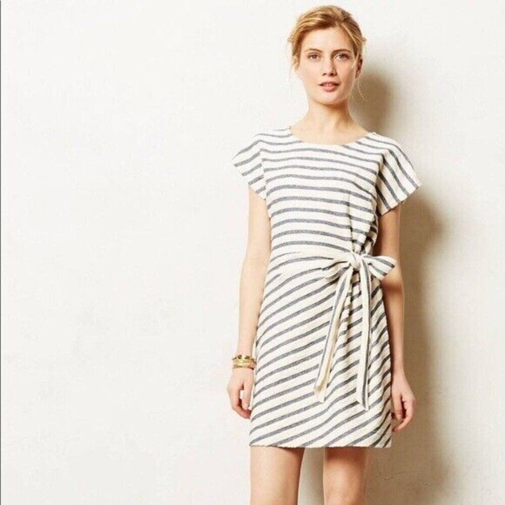 Anthropologie Saturday Sunday Striped Side Tie Yael Shift Dress Size SP